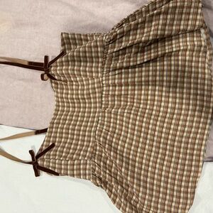 Brown Bow Checkered vintage tank with Straps